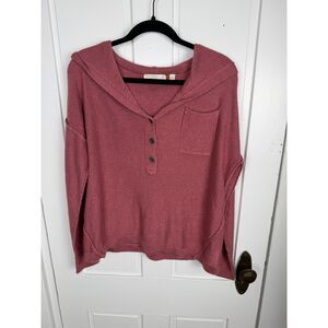 Hooded Sweater Women's M Mauve Pink Knit Pullover Cozy Casual Boho